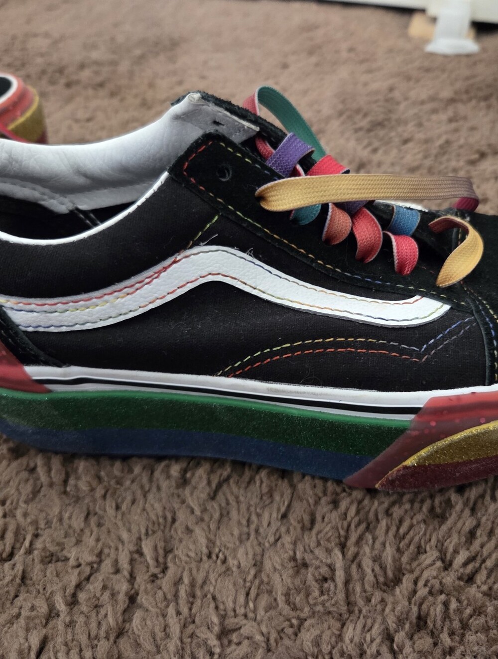 Rainbow-Accent Black Skate Sneakers